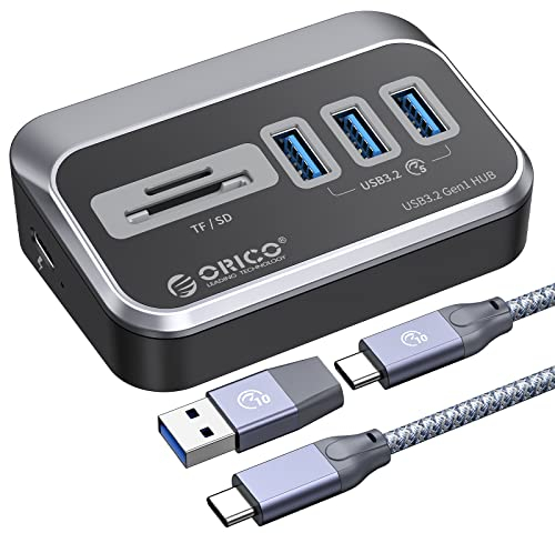 Hub USB, ORICO Hub USB C a lettore di schede SD, Multi USB Adattatore con 0.5m cavo, Sdoppiatore USB da 5 Gbps con alimentazione 5V/2A porta C per PC, laptop, M1 Mac Mini, iMac, MacBook Pro/Air
