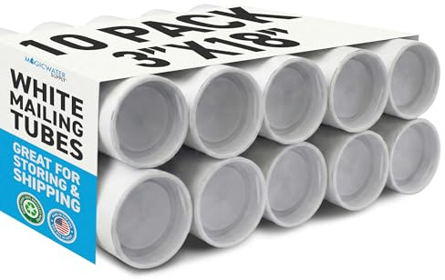 MagicWater Supply Mailing Tube 3 in x 18 in White - 10 Pack - for Shipping and Storage of Posters, Arts, Crafts, and Documents