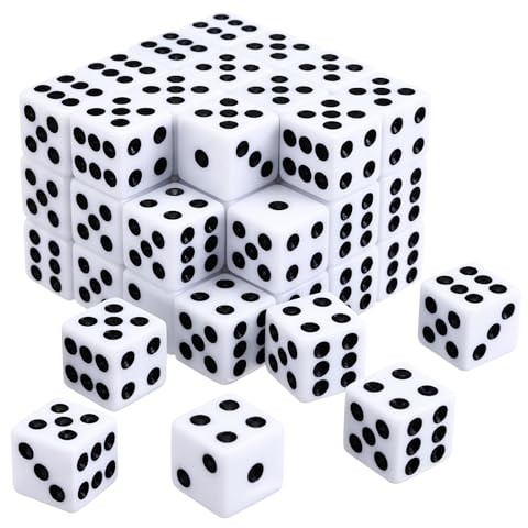 GWHOLE 50 Stück Würfel Standard Spielewürfel weiß 14 mm 6-seitig im rechten Winkel Dice Spielzubehör Set für Würfelspiele Tischspiele