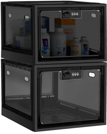 PANTSLINE 2 Pack Medicine Lock Box, Lockable Container for Medication, Lockable Storage Box for Phone, Kitchen Home School and Office Safety