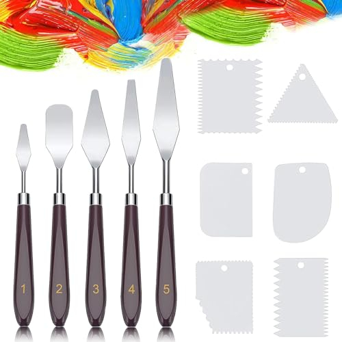 11 Pcs Palette Messer Set,5 Stück Malmesser Set mit 6 Stück Zahnspachtel,Palettenmesser Malwerkzeuge, Malmesser,Spachtel Malen Acryl Malmesser Set Spachtel Zum Malen Ölgemälde, Gouache (weiß)