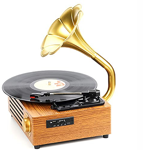 Bluetooth vintage skivspelare med hornform, 3-växlad skivspelare för vinylskivor, inbyggda högtalare – Ruby Stylus vinylspelare