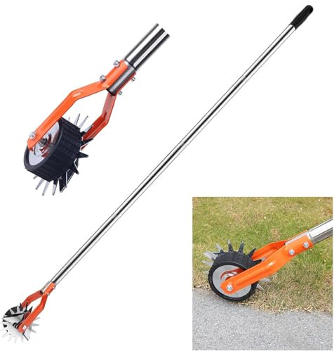 TOOVEM Coupe-bordures manuel portable, cisaille à gazon à roulettes avec 4 sections solides en acier inoxydable longue poignée avec poignée rembourrée, pour trottoir, cour, outil de pelouse de 170 cm