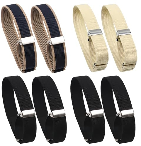 Anseom 4 paia di supporti per maniche per camicia, reggicalze regolabili, antiscivolo, unisex, elastici, elastici, espandibili, per camicie e braccioli, per donne e uomini, nero, kaki e blu con bordi