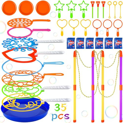 Riesenseifenblasen Seifenblasen Set Groß Stab 29 Stück +6 Seifenblasenflüssigkeit Stäbe Riesen Seifenblasen Kinder XXL Seifenblasenstab Gross Zubehör Lasso Spielzeug Seil Outdoor Sommerspiele Draußen