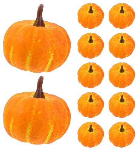 LXYYDS Künstliche Kürbisse, 12 Stück Kürbis Herbstdeko, Künstliches Kürbissse Set, Zierkürbis Mini Orange Deko, für Herbst Herbst Halloween Thanksgiving Verzieren und Anzeigen