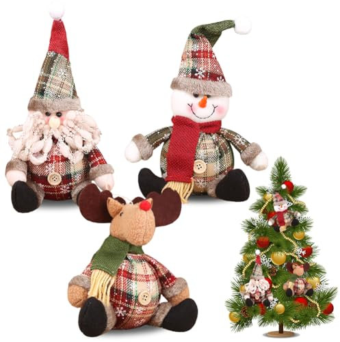 3 Pezzi Albero Di Natale Decorazioni Da Appendere,Natale Peluche Neve Babbo Natale Renne Ornamento,Ciondolo per Albero Di Natale in Feltro,Gnomo Natalizio,Svedese Peluche Regalo,Addobbi Porta Camino