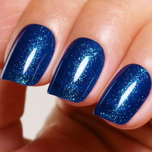 Ozzeal Glitter Gel Polish, Deep Blue Glitter Gel Nail Polish Sparkle Shimmer Gel Glitter Nail Polish Autumn Winter Soak off LED UV Gel Nail Polish for Art DIY Manicure 15ML
