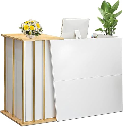 Bancone Reception Centro Estetico con Cassetti e Scrivania Salvaspazio 4 Poi Archiviazione per Negozio, Ufficio, Sale Azienda (Size: 100x40x90cm, Colori: Bianco Caldo)