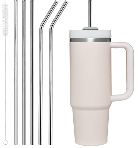 5 pajitas de acero inoxidable, pajitas de acero inoxidable, pajitas reutilizables, pajitas de metal de acero inoxidable, reutilizables, para tazas de 1,2 l, con cepillo de limpieza