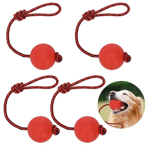 ohbien 4Pack Dog Ball On a Rope Throw, Durable Elastic Solid Rubber Balls for Dogs Float Rope Ball Chew Toys for Small Medium Large Dog Fetching Catching Throwing and Tugging(7 x 90 cm)