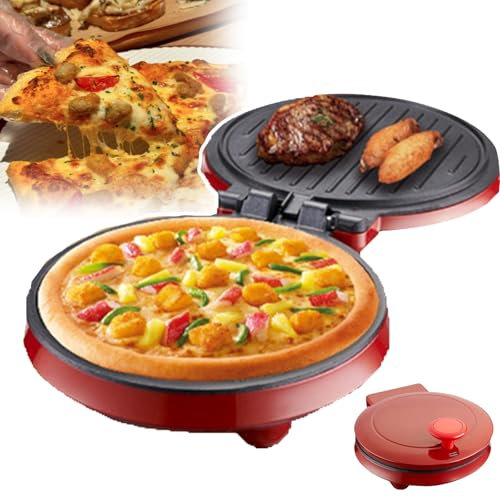 HEGGMKK Máquina para Hacer Pizza De 10 Pulgadas para Encimera, Placa De Cocción Antiadherente, Calentamiento Y Horneado Uniformes por Ambos Lados, para Pizza, Comidas para 2 O 3 Personas,Red