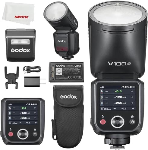 Godox V100 C V100C 100Ws TTL Li-Ionen Rundkopf-Flash, 400 Vollstärke-Blitze, 1,7s Recyclingzeit, SU-1 Sub-Flash,EIN-Tap-Kopplung mit X3,Touchscreen-Flash Kompatibel mit Canon Kameras