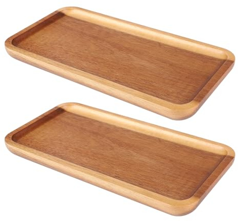 CPROSP 2 Pezzi Vassoio Legno Rettangolare 10 x 20 cm, Vassoio Portaoggetti Legno, Vassoi da Portata di Acacia per Caffe, Dessert, Dolcetti, Candele e Decorazioni