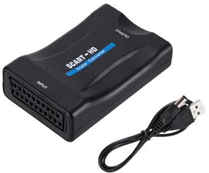 CAZSTYK Adattatore convertitore da SCART a interfacce multimediali 1080P include cavo di alimentazione USB per collegare vecchi dispositivi a televisori HD più recenti