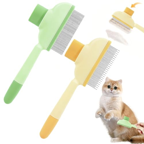 SZZETK 2 Piezas Self-Cleaning Flea Comb, Peine Para Eliminar el Pelo de Mascotas, Cepillo Gato Peine, Cepillos Para Gatos, Cepillos de Limpieza Automática Para Perros, Gatos y Mascotas
