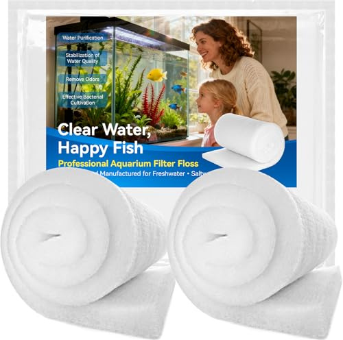 Borlech Aquarium Filterwatte Pad, Filtermedien Zubehör für Aquarien und Teiche, ultraklares Wasser in kürzester Zeit, 2,5 cm dick (30 cm breit, 100 cm lang) 2 Stück