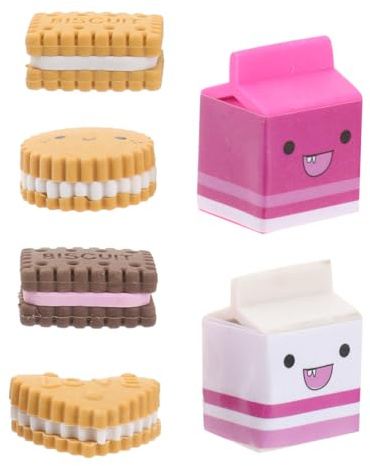 DOITOOL 6 stycken suddgummi barn set – söta Kawaii kex och mjölk suddgummi låda – dammfria skrivmaterial aesthetic skolsaker – roliga presenter för skolning flickor