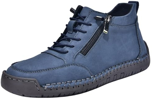 Halvskor, dam, läder, sportskor, promenadskor, halkfria, platta fritidsskor, läderskor, bekväma sneakers, löparskor med dragkedja, träningsskor, vandringsskor, slip-in skor, Mörkblå, 48 EU