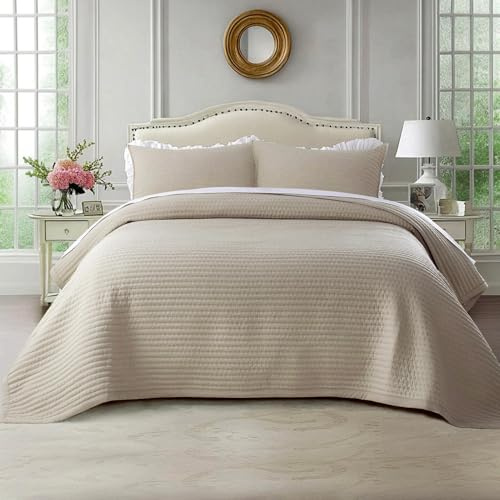 KASENTEX Queen Quilt Set 90x90, Soft Washed 3-Layer Lightweight