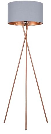 MiniSun | Modern Copper Metal Tripod Floor Lamp with a Grey and Copper Shade | Floor Lamps & Torchieres, Home Décor & Improvement Essential | Includes 6W LED E27 Light Bulb