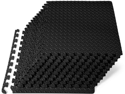 ProsourceFit Exercise Puzzle Mat ½-inch, EVA Interlocking Foam Floor Tiles for Home Gym, Workout Equipment, Kids Play Areas, Black, 48 SQ FT - 12 Tiles