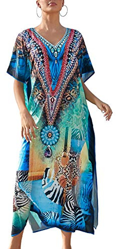L-Peach Vêtements de Détente à Imprimé Ethnique pour Femmes Chemise de Nuit Robe de Plage Kimono Kaftan Surdimensionné Cover Ups