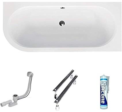 ECOLAM® Badewanne 160x75 cm RECHTS Eckwanne Eckbadewanne für Zwei Modern Design Acryl weiß Ablaufgarnitur Ab- und Überlauf Automatik Füße Silikon