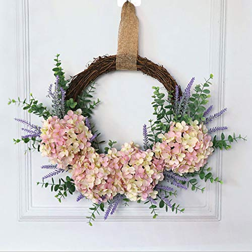 UNIE 17.7 Inch Handmade Floral Wreath Artificial Hydrangea Wreath Spring Summer Door Wreath for Decor