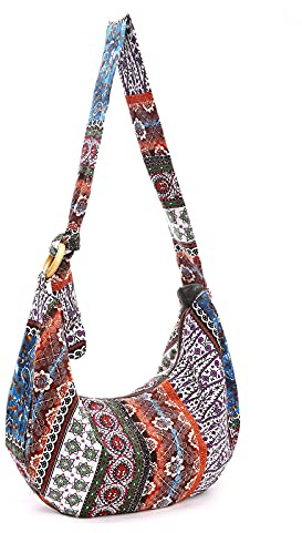 PORRASSO Mujer Bolso Bandolera Hippie Bolsa de Hombro Bolso Cruzado de Lienzo Bolsas de Mensajero Ligero para Viaje Playa Escuela Senderismo Vacaciones