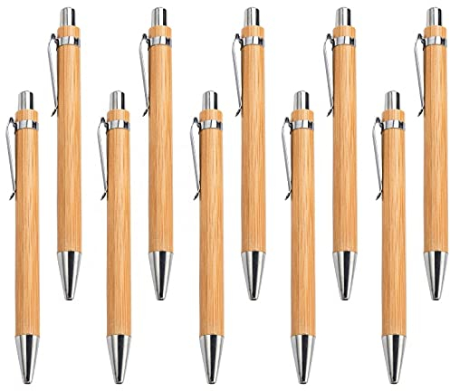 Liitata Bamboo Wood Ballpoint Pen Wooden Ballpoint Pen Bamboo Wood Writing Instrument for Students Colleagues Friends - 10 PCS, Gold,Black
