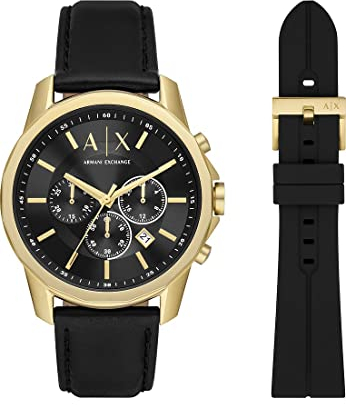 Armani Exchange Watch for Men, Quartz Chronograph Movement and 44mm Case Size with Leather Strap