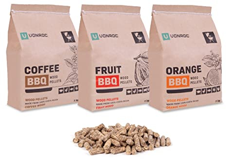 VONROC BBQ Träpellets – Apelsin, Kaffe och Tropisk Frukt – 3 x 1 kg för Grillning med Rökig Arom