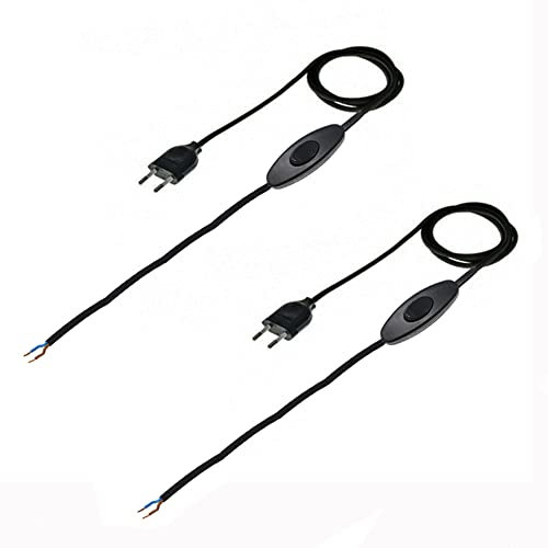 HALOTEC | Pack 2 Cable electrico Alimentación | Negro | Enchufe con Interruptor |1,5metros | Cable para lamparas | 100cm a 50cm