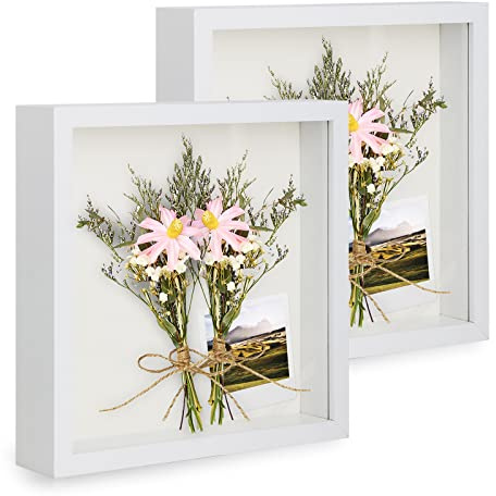 2 Pack 3D Shadow Box Frame 9x9 Inch, 3 CM Deep Box Frame with Glass, White | Picture Frame Display Cases for Crafts, Memorabilia, Wedding Memories, Medal, Tickets, Photos and Keepsakes