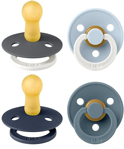 BIBS Dummies Colour 4-Pack, BPA Free Dummy Pacifier, Round Nipple Soothers, Natural Rubber Latex, Made in Denmark. 6-18 Months (Pack of 4), Petrol Glow Mix