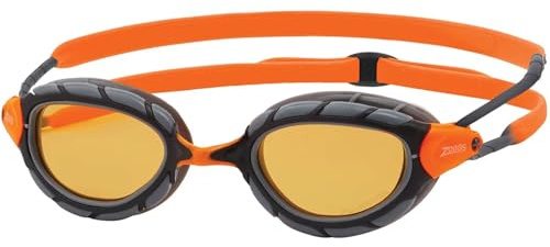 Zoggs Unisex Adult Predator Polarized Ultra Swimming Goggles with Soft Ultra-Fit Gasket & Anti-Fog UV Protective Curve Lenses, Grey/Orange - Polarized Ultra Copper Lenses, Regular