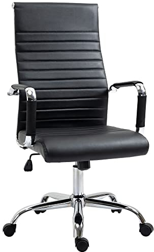 Vinsetto Bürostuhl Ergonomischer Schreibtischstuhl mit Wippfunktion, Höhenverstellbarer Drehstuhl mit Armlehne Computerstuhl, Kunstleder, Schwarz