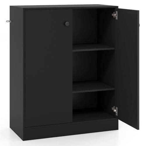 TANGZON Storage Cabinet, Wooden Buffet Sideboard with Doors, Shelves/Drawers, Freestanding Cupboard Unit for Kitchen Living Room Dining Room Hallway (2 Doors, Black)