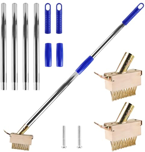 BAIFULAI 2 cepillos para juntas para malas hierbas, 10 x 3,5 x 4 cm, cepillo para juntas con cerdas de 3 cm, rascador de malas hierbas con mango de 1,2 m, cepillo de acero para limpieza de juntas para