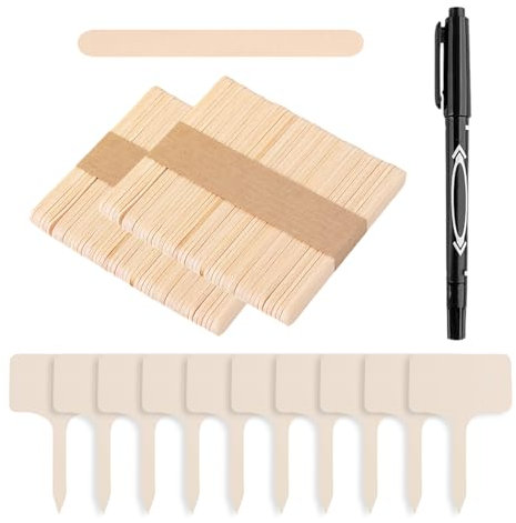 100 bacchette in legno, 1 penna nera, 10 targhette, barre per etichettatura, per piante in vaso, barre scrivibili