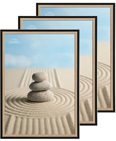 lincoolart Lot de 3 cadres photo en bois - 40 x 60 cm - Noir - Avec verre acrylique incassable - Pour dessins d'enfants, images, affiches