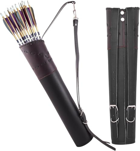 Leather Pro Impact Carquois traditionnels | Carquois de tir à l'arc en cuir véritable pour flèches | Carquois de chasse avec longues sangles réglables pour débutants et professionnels