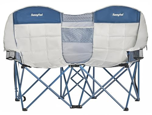 SUNNYFEEL Double Camping Chair, Portable Folding Loveseat with Cup Holders, Heavy Duty Steel Frame, Gray
