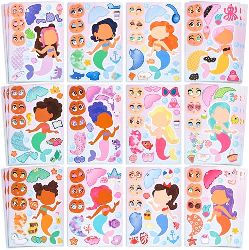 JOYIN 36 PCS Make-a-face Sticker Sheets, Make Your Own Mermaid and Match Animals Sticker Sheets for Children, Sticker Faces for Kids, Stickers for Party Bags, Kids Party Favor Supplies