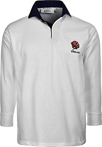 Fashion Link England Rugby Shirt Men’s Long Sleeve - Rugby Jersey for Fans and Players (XL, White)