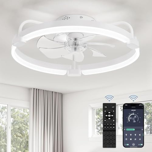 ZMISHIBO Ventilateur de Plafond avec Lumière et Télécommande, 52,5 cm, Température de Couleur Réglable 3000-6000K, Ventilateur LED, 6 Vitesses, Ventilateurs de Plafond pour Chambre