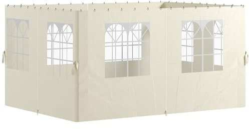 Outsunny 4 Paredes Laterales para Cenador 3x4 m Laterales de Carpa con Ganchos 8 Ventanas Protección UV Reemplazo Lateral para Carpa de Jardín Exterior Fiesta Crema