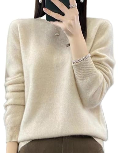 Women's Wool Sweaters Women Solid Color Sweater Slim Fit Casual Long Sleeve Sweaters Warm Soft Pullover Jumper (Beige,M)