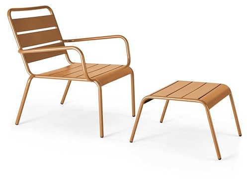 Oviala Fauteuil Relax et Repose Pied en métal Caramel - Palavas
